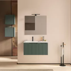 Mobile da bagno 80 cm verde montagna opaco cannettato con specchio - Konai