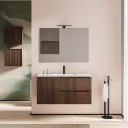 Mobile da bagno 100 cm rovere wenge cannettato con specchio - Konai Plus