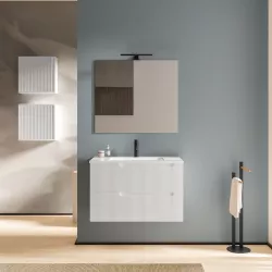 Mobile da bagno 80 cm bianco opaco cannettato con specchio - Konai Plus