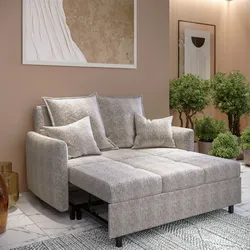 Divano letto 2 posti con sistema estraibile in tessuto effetto maglia tortora con 4 cuscini aggiuntivi - Dakota