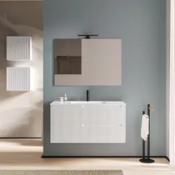 Mobile da bagno 100 cm bianco opaco cannettato con specchio - Konai Plus