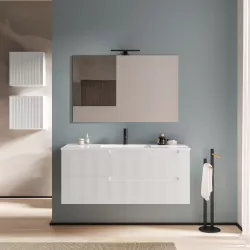 Mobile da bagno 120 cm bianco opaco cannettato con specchio - Konai Plus