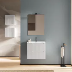 Mobile da bagno 60 cm bianco opaco cannettato con specchio - Konai Plus