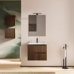 Mobile da bagno 60 cm rovere wenge cannettato con specchio - Konai Plus