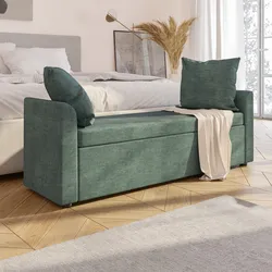 Panca contenitore 151x50h cm in tessuto verde salvia con cuscini inclusi - Levia
