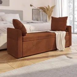 Panca contenitore 151x50h cm in tessuto terracotta con cuscini inclusi - Levia