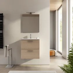 Mobile bagno sospeso 60 cm rovere braga con lavabo integrato e specchio - Bip