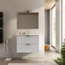 Mobile bagno sospeso 80 cm bianco opaco con lavabo integrato e specchio - Bip