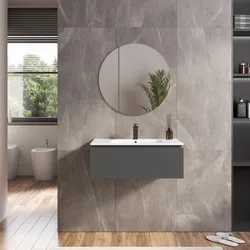 Mobile bagno sospeso 80 cm grigio grafite con specchio - Alterego