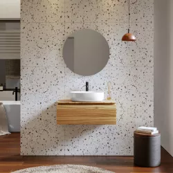 Mobile bagno portalavabo sospeso 80 cm rovere sabbia con specchio - Alterego