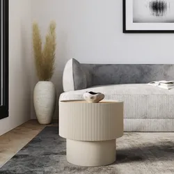 Tavolino contenitore 38 cm in legno cannettato beige con top effetto frassino - Birmingham