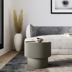 Tavolino contenitore 38 cm in legno cannettato verde oliva con top effetto frassino - Birmingham