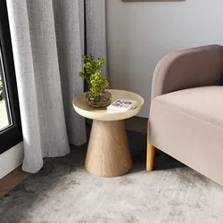 Tavolino 40 cm in legno effetto frassino con top in metallo beige - Bradford