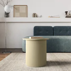 Tavolino rotondo 40 cm in legno cannettato beige - Doncaster