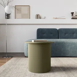 Tavolino rotondo 40 cm in legno cannettato verde oliva - Doncaster