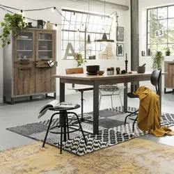 Tavolo da pranzo allungabile 180-240x91 cm top 30 mm in legno rovere e cemento - Leeds living