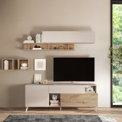 Mobile porta tv 181x67h cm cashmere con 1 anta a ribalta cadiz e vani a giorno - Kled