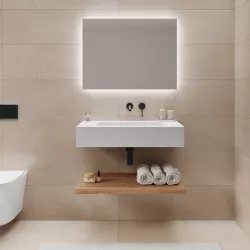 Lavabo 80 cm bianco opaco con mensola inferiore rovere gold - Agua