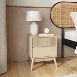 Comodino 40x48h cm effetto legno di betulla baltica con 2 cassetti - Monsieur