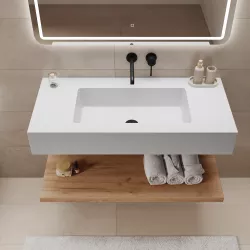 Lavabo 100 cm bianco opaco con mensola inferiore rovere gold - Agua