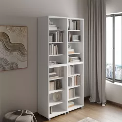 Libreria modulare 97x197h cm bianco con 14 ripiani regolabili - Modar