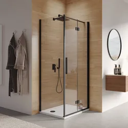 Box doccia 70x90 cm a soffietto vetro anticalcare trasparente e profilo nero opaco 195h - Flexy