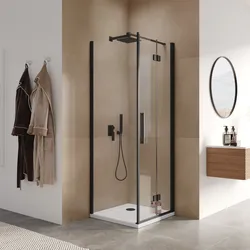 Box doccia 75x70 cm a soffietto vetro anticalcare trasparente e profilo nero opaco 195h - Flexy