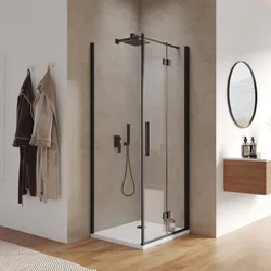 Box doccia 75x80 cm a soffietto vetro anticalcare trasparente e profilo nero opaco 195h - Flexy