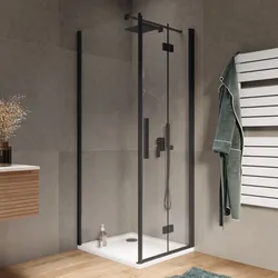Box doccia 80x75 cm a soffietto vetro anticalcare trasparente e profilo nero opaco 195h - Flexy