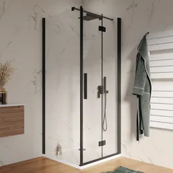Box doccia 80x85 cm a soffietto vetro anticalcare trasparente e profilo nero opaco 195h - Flexy