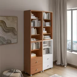 Libreria modulare 97x197h cm effetto ciliegio con 2 cassetti bianchi - Modar