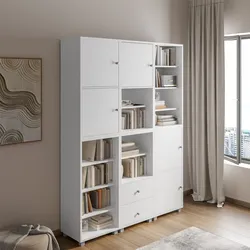 Libreria modulare 146x197h cm bianca con 5 ante e 2 cassetti - Modar