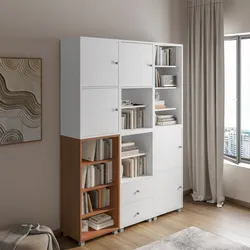 Libreria modulare 146x197h cm bianca con 3 ripiani effetto ciliegio - Modar