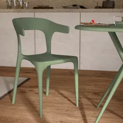 Sedia impilabile con braccioli design in polipropilene verde salvia - Dibra