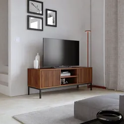 Mobile porta tv 120x45h cm noce carter cannettato con 2 ante e piedi in metallo nero - Acosta