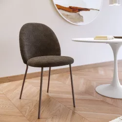 Sedia in tessuto bouclé cioccolato con gambe in metallo marrone - Zilla