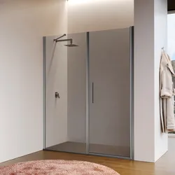 Box doccia nicchia 160 cm battente 70 cm e lato fisso con vetro temperato trasparente e profilo cromo 195h - Nilo