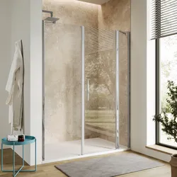 Box doccia nicchia 150 cm 30 giunto + 70 battente + 50 fisso con vetro temperato trasparente e profilo cromo 195h - Nilo