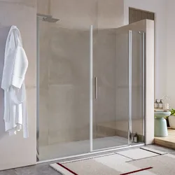Box doccia nicchia 200 cm 45 giunto + 65 battente + 90 fisso con vetro temperato trasparente e profilo cromo 195h - Nilo