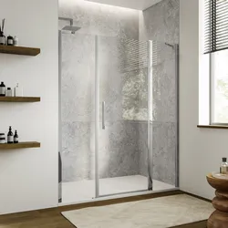 Box doccia nicchia 150 cm 40 giunto + 70 battente + 40 fisso con vetro temperato trasparente e profilo cromo 195h - Nilo