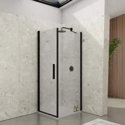 Box doccia 75X75 cm battente con vetro temperato trasparente e profilo nero opaco 195h - Nilo