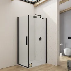 Box doccia 90X75 cm battente con vetro temperato trasparente e profilo nero opaco 190h - Nilo