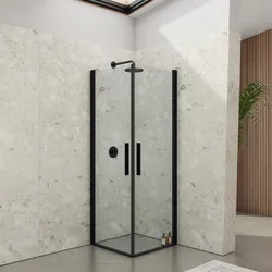 Box doccia 80X75 cm doppio battente con vetro temperato trasparente e profilo nero opaco 195h - Nilo