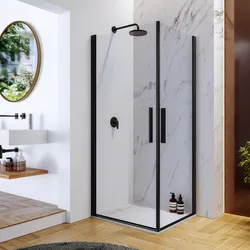 Box doccia 90X75 cm doppio battente con vetro temperato trasparente e profilo nero opaco 195h - Nilo