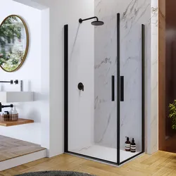 Box doccia 95X75 cm doppio battente con vetro temperato trasparente e profilo nero opaco 195h - Nilo