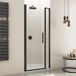Box doccia nicchia 90 cm battente 75 cm e lato fisso con vetro temperato trasparente e profilo nero opaco 190h - Nilo