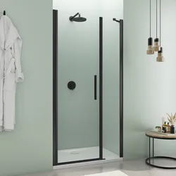 Box doccia nicchia 100 cm battente 75 cm e lato fisso con vetro temperato trasparente e profilo nero opaco 190h - Nilo