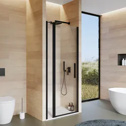 Box doccia nicchia 90 cm battente 70 cm e lato giunto con vetro temperato trasparente e profilo nero opaco 195h - Nilo