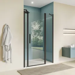 Box doccia nicchia 125 cm 40 giunto + 70 battente + 15 fisso con vetro temperato trasparente e profilo nero opaco 195h - Nilo