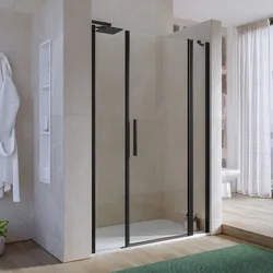 Box doccia nicchia 140 cm 25 giunto + 70 battente + 45 fisso con vetro temperato trasparente e profilo nero opaco 195h - Nilo